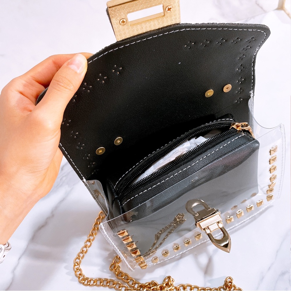BLACK Luxury Rivet Decoration Jelly Candy Handbags Crossbody - Picture 3 of 10